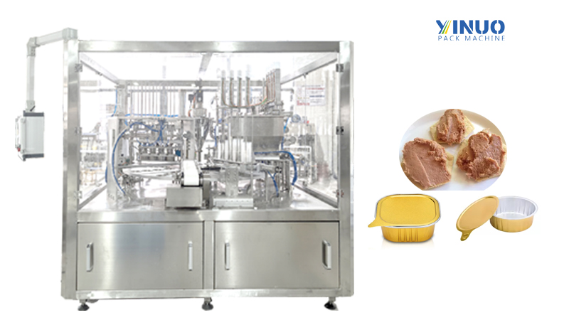 Meat Paste Rotary Aluminum Foil Tray Filling and Sealing Machine