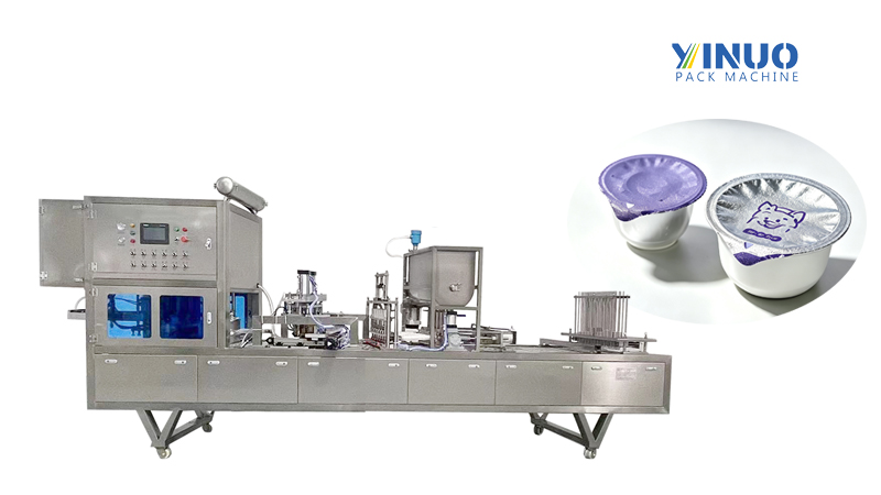 Pet food pudding and meat sauce plastic cup filling and sealing packing machine