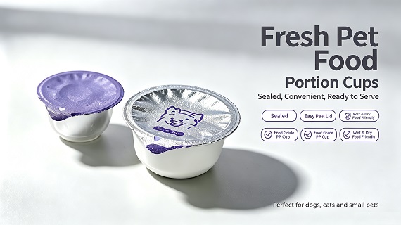 Pet food pudding and meat sauce plastic cup filling and sealing packing machine
